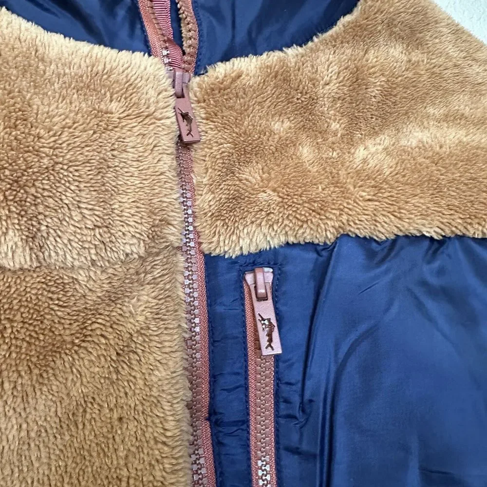 Tommy‎ Bahama Girls Fuzzy Teddy Jacket size 16 brown blue XXL teen zip pockets